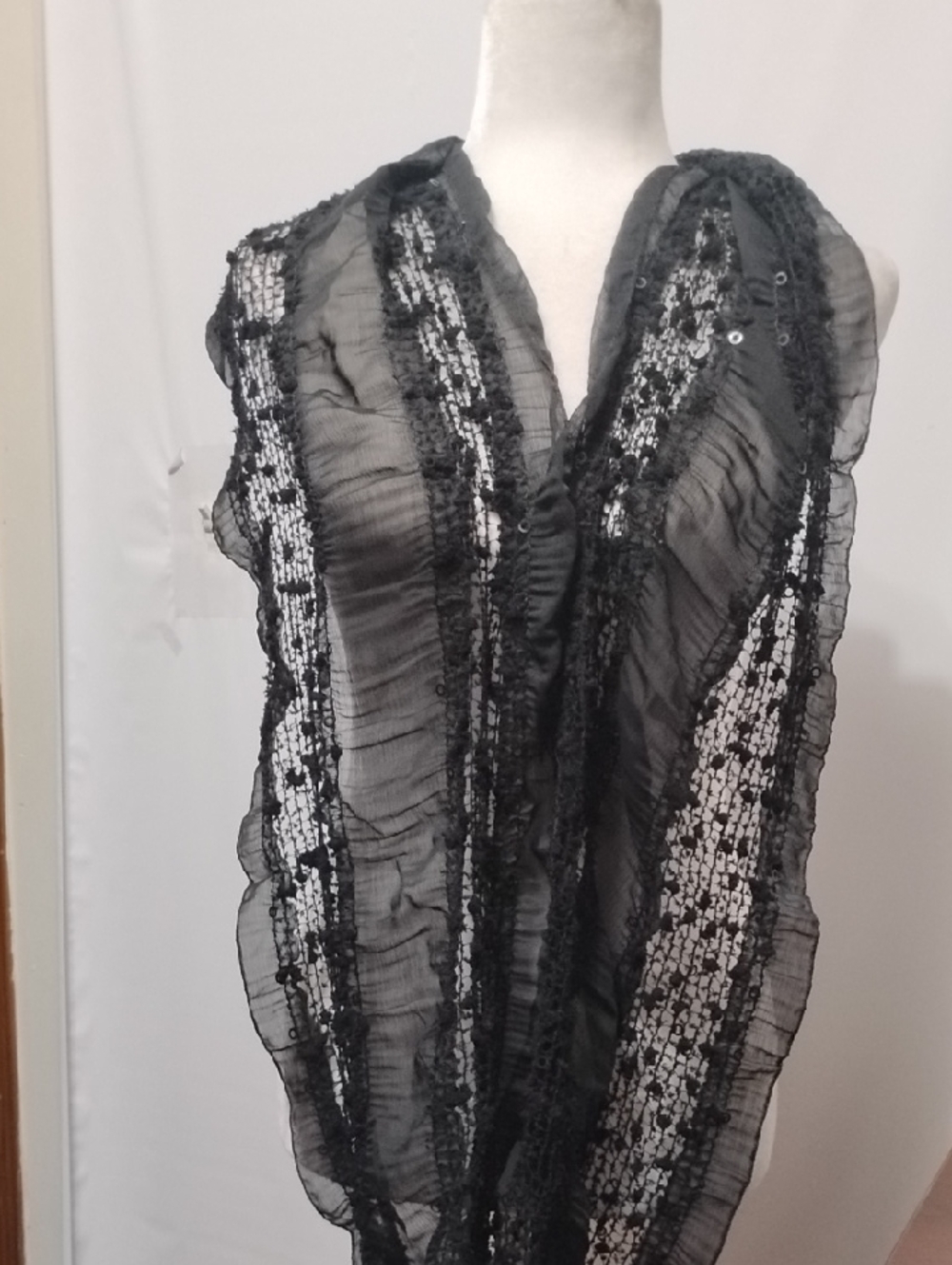 APT. 9 Black Sheer Lace-Trim Infinity Scarf with Sequin Stripes